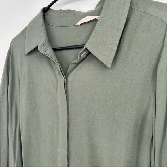 Soft Surroundings Green Button Front Tunic Top Size Small Fall Casual Minimalist - Picture 3 of 8
